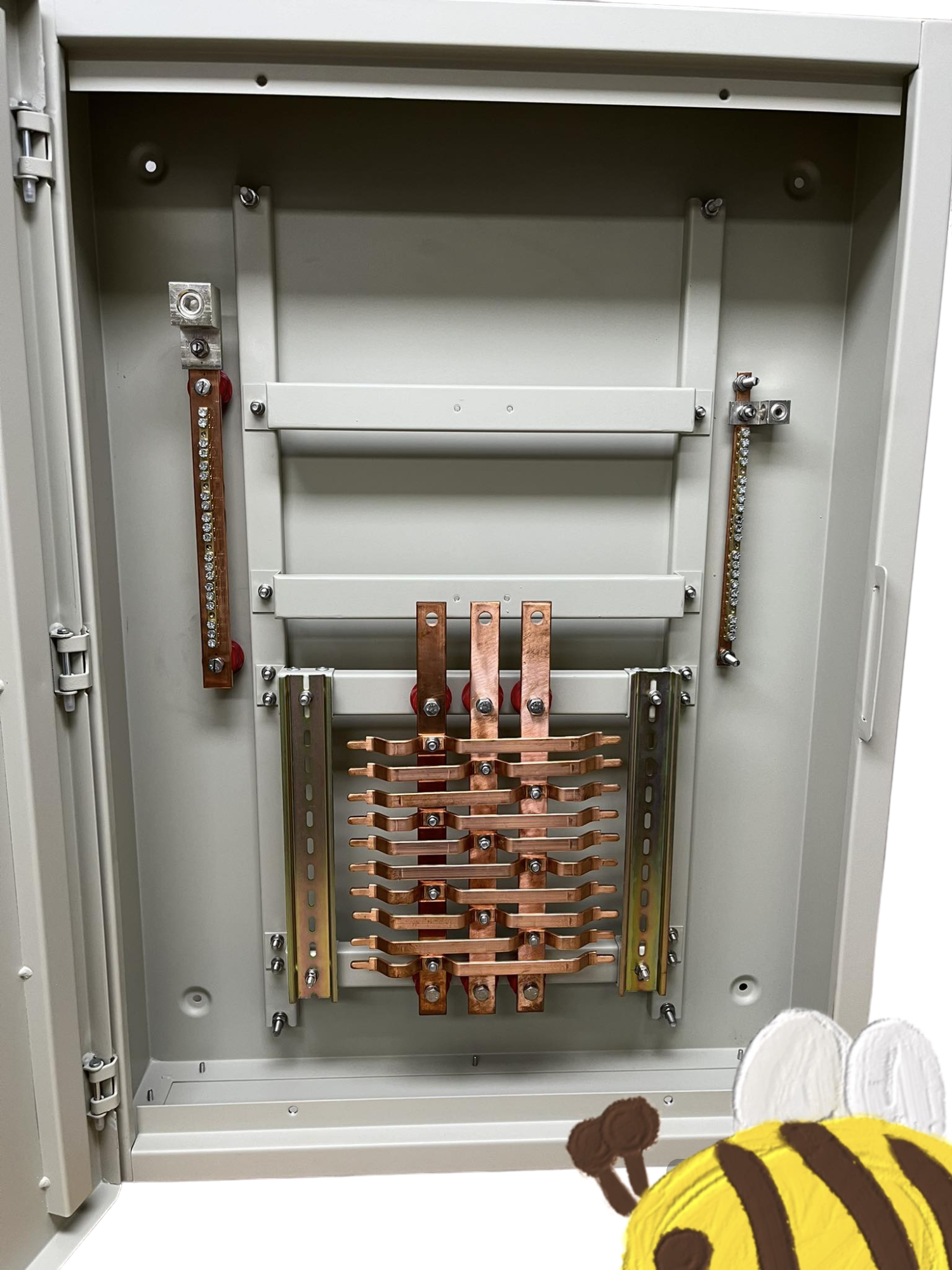 Schneider and Royu Panel Board 250A 3 Pole MCCB Main with copper bus bars and gray metal enclosure