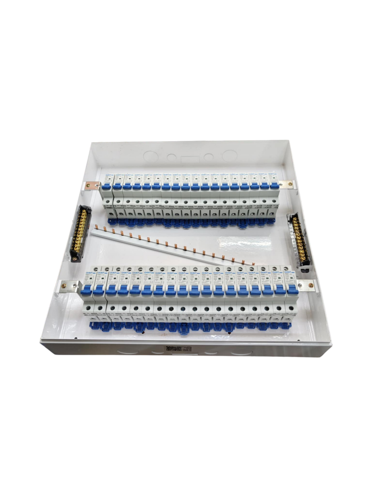 Panel Board 80A 1 Pole DZ158 electrical circuitry part with multiple circuit breakers in a white metal enclosure