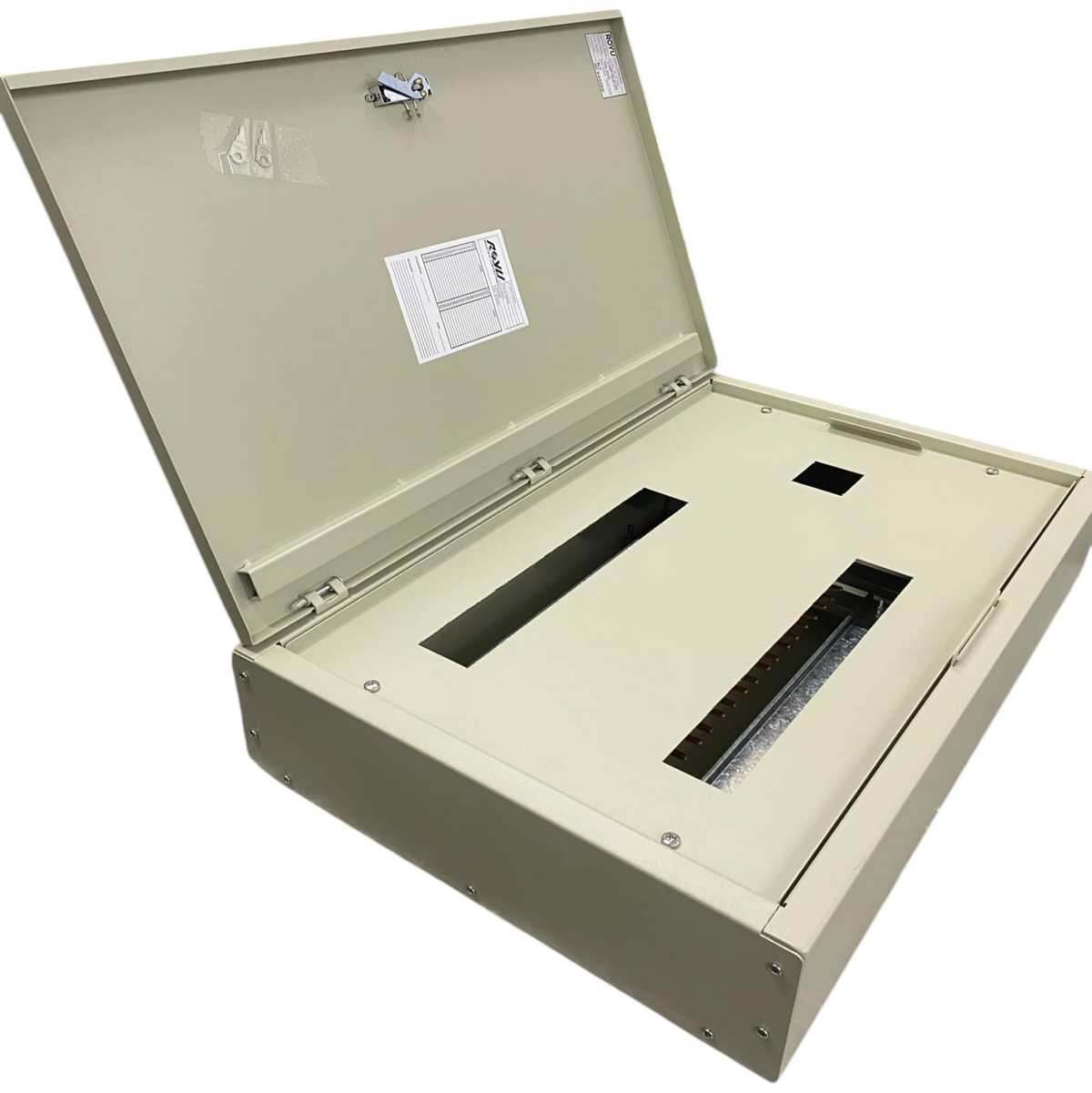 Schneider Panel Board EZC100H 75A 2 Pole electrical metal enclosure box with hinged lid open