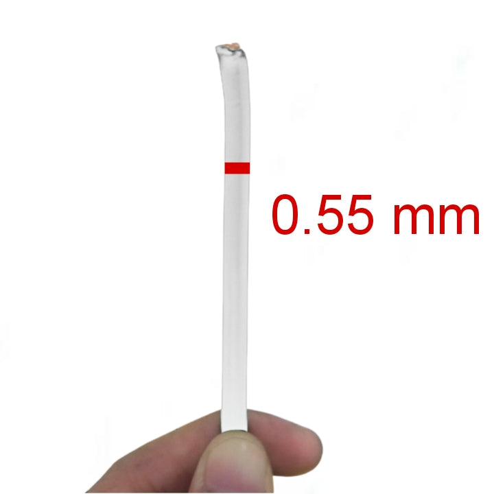 Phelps Dodge 8.0mm THHN AWG 8 white insulated wire held between fingers showing copper core
