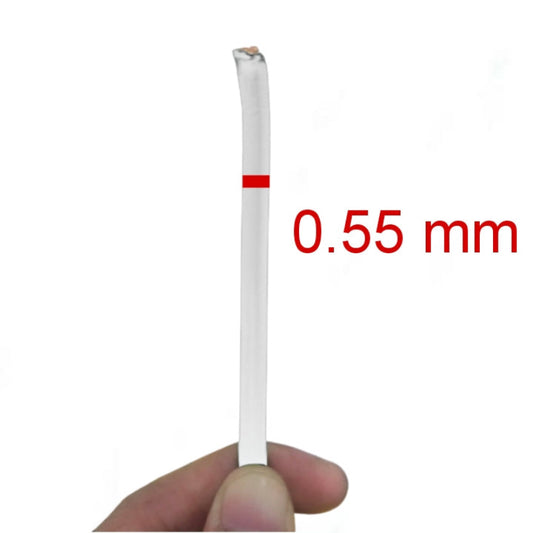Phelps Dodge 8.0mm THHN AWG 8 white insulated wire held between fingers showing copper core