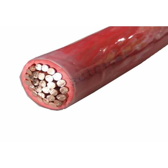 Close-up of Phelps Dodge electrical wire 60mm with red insulation and copper strands