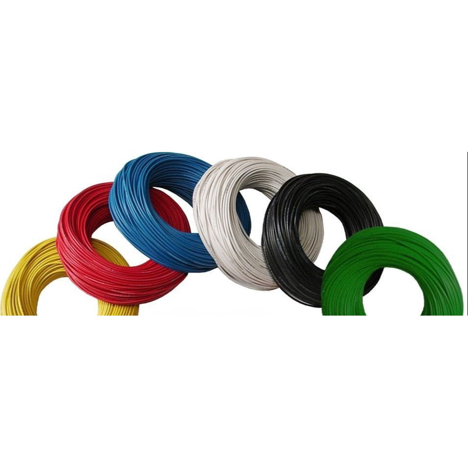 Coils of Phelps Dodge electrical wire 60mm in various colors including red blue white black green and yellow