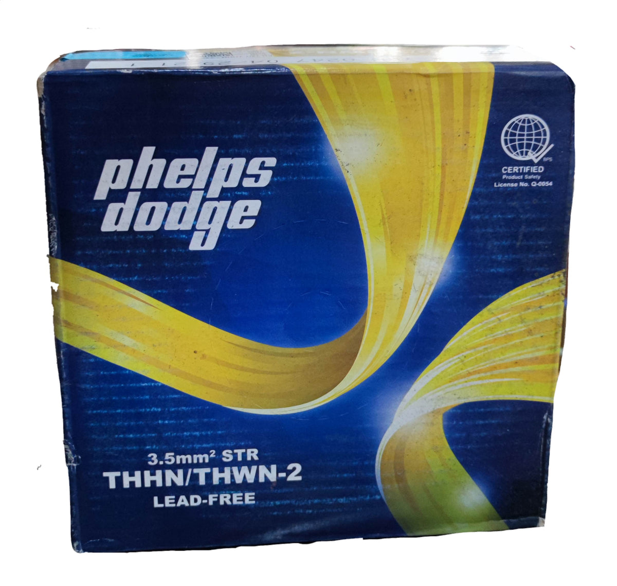 Phelps Dodge THHN AWG 12 stranded wire - 1 Meter in a blue and yellow box, suitable for electrical applications