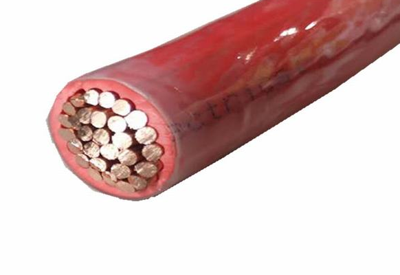Close-up of Phelps Dodge THHN Wire 30mm with red insulation and copper strands inside