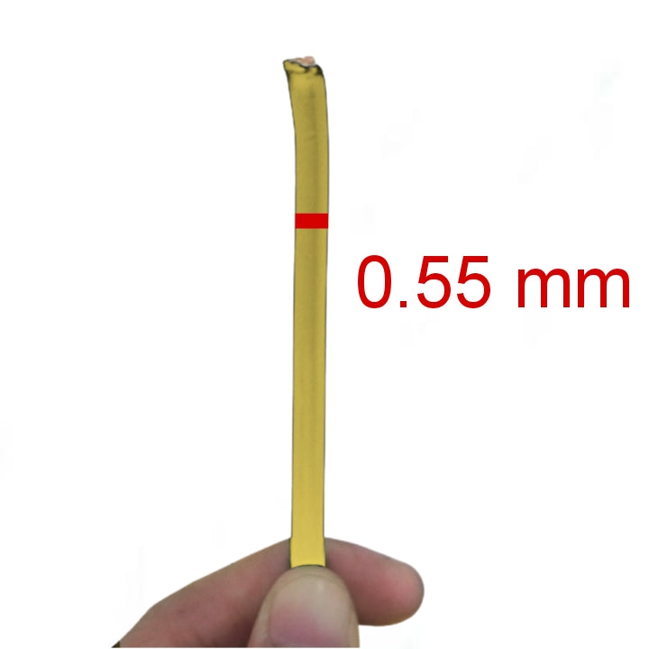 Phelps Dodge THWN AWG 8 Stranded Yellow wire held showing 0.55 mm thickness