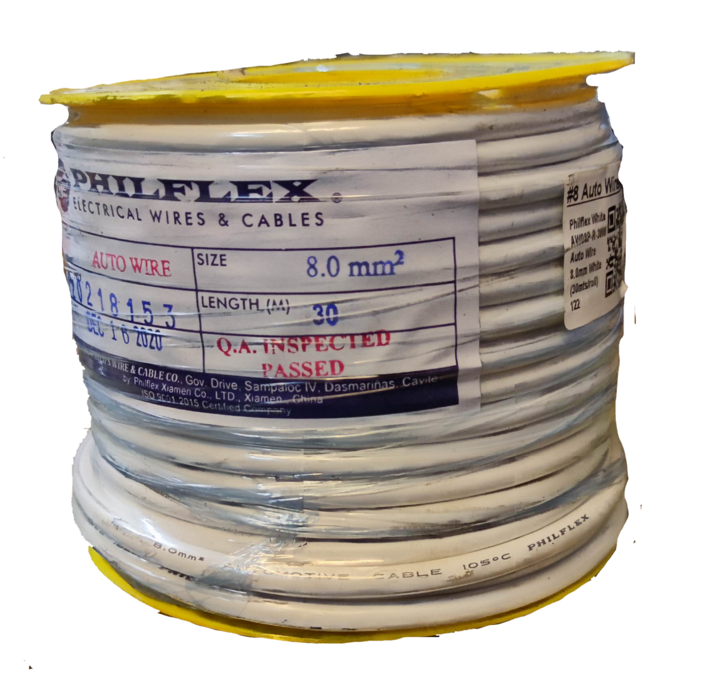 Philflex Automotive Wire AWG 8 white spool with 30 meters length and quality inspected label
