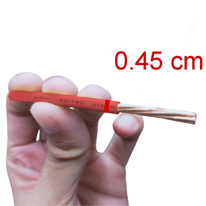 Philflex 5.5mm THWN Stranded wire Red held between fingers showing copper strands and insulation