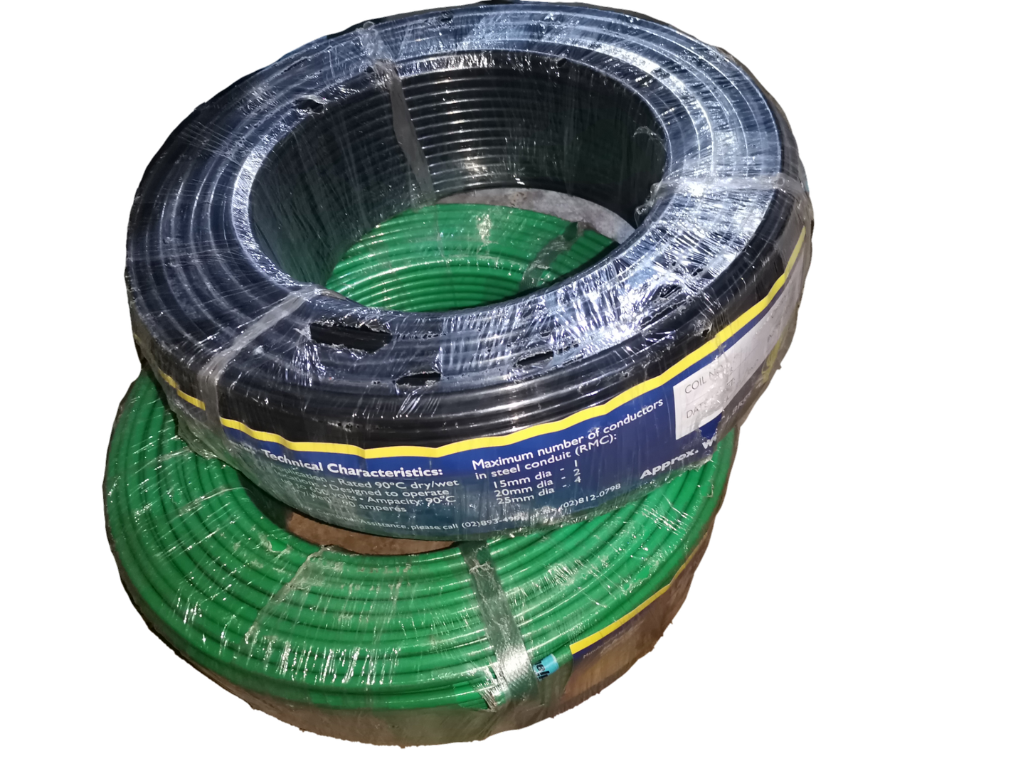 Philflex THHN wire 14mm AWG 6 stranded in black and green coils wrapped for electrical wiring
