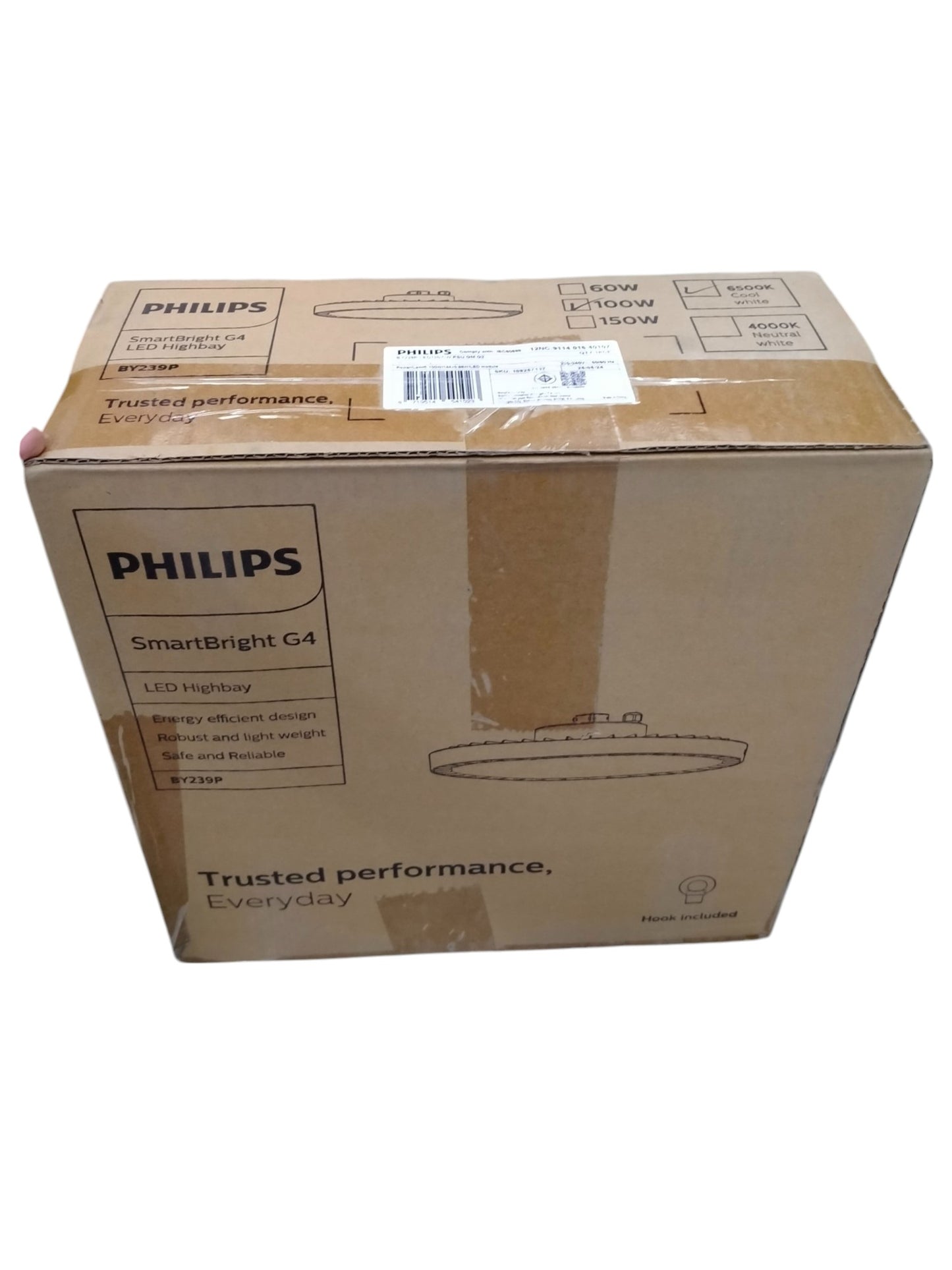 Philips 100W LED high bay light SmartBright G4 ceiling light in cardboard box packaging