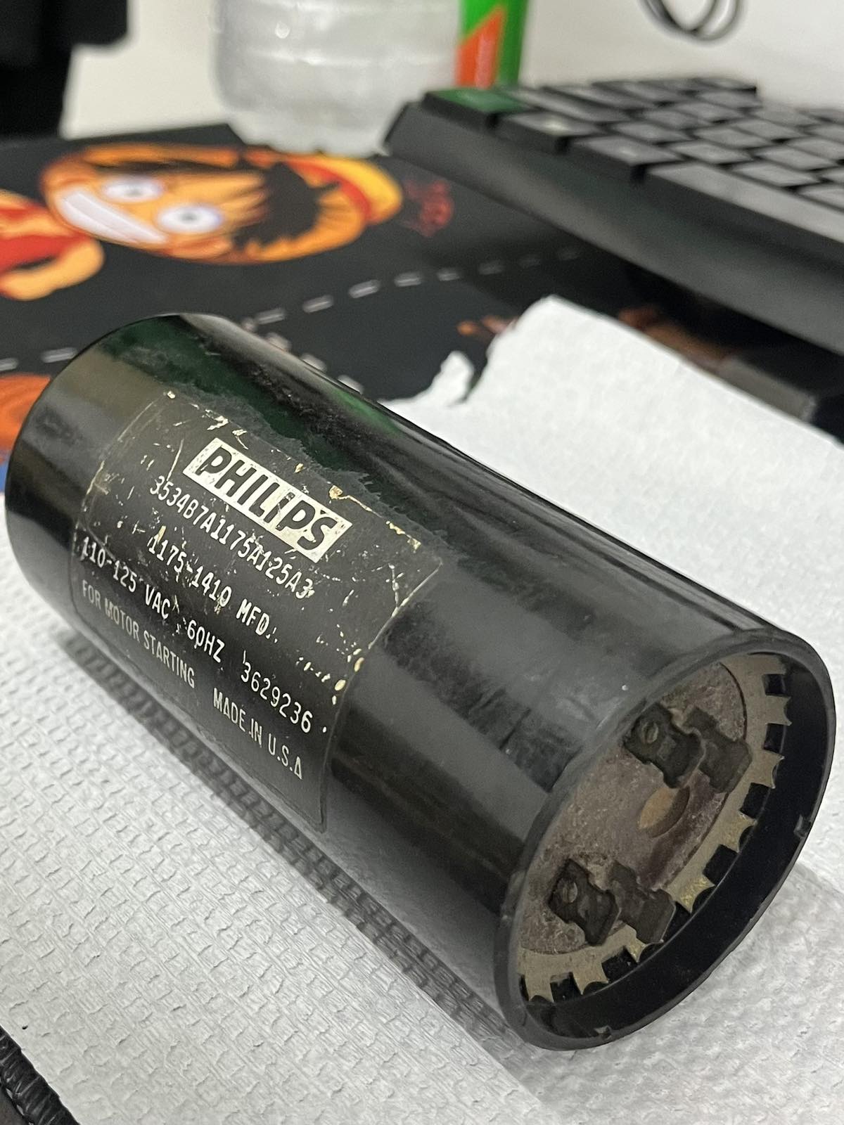 Philips 1175-1410MFD motor start capacitor black cylindrical electrical component for motor starting