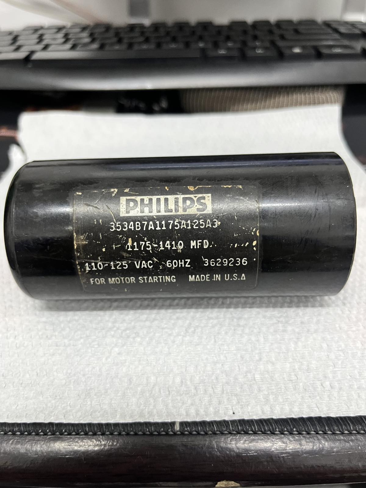 Philips 1175-1410MFD motor start capacitor black cylindrical electrical part for motor starting
