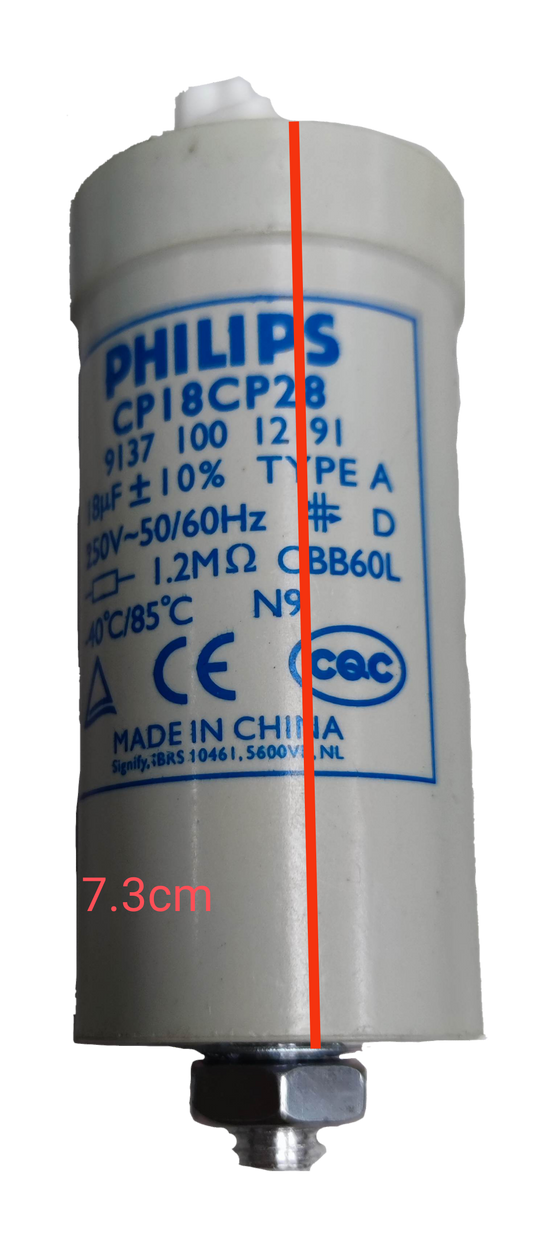 Philips 18UF lamp capacitor with a standard voltage rating and compact design for electrical applications