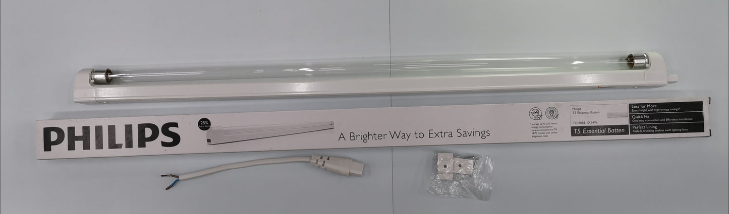 Philips 28W T5 UV-C germicidal tube with packaging and mounting accessories for effective sterilization