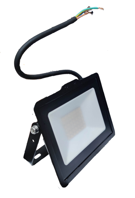 Philips 30W LED Floodlight 220V 3000K black outdoor lighting fixture with mounting bracket and exposed wiring