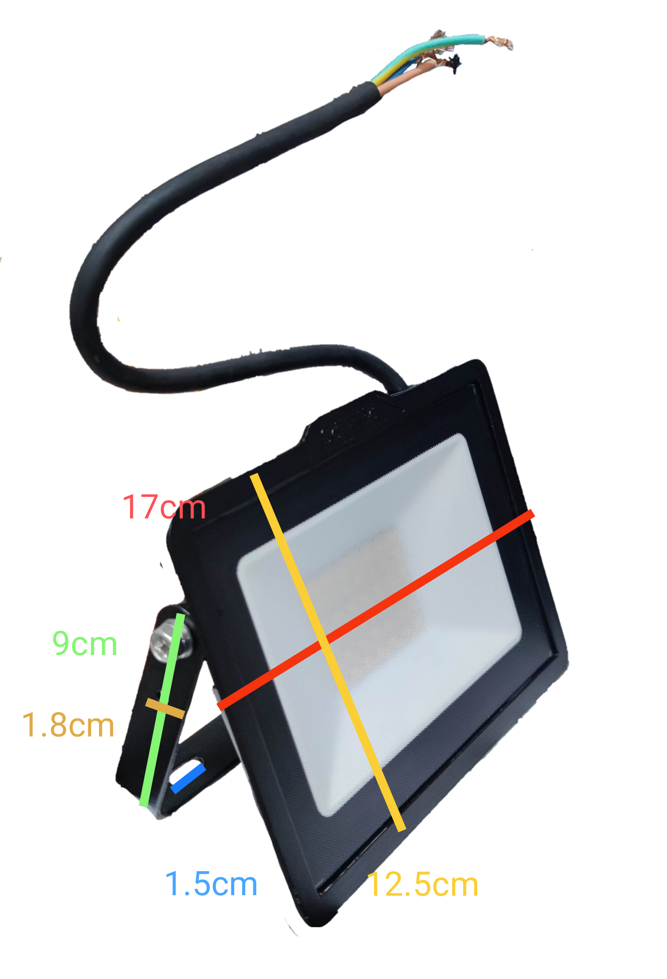 Philips 30W LED Floodlight 220V 3000K black outdoor lighting fixture with exposed wiring