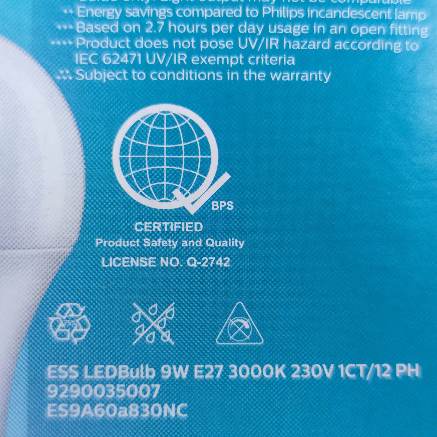 Philips 9W LED bulb E27 warm white offering energy savings and long-lasting performance