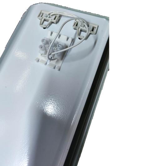Close-up of Philips Opple 2x8W LED ECOFIT daylight lighting installation with wiring details