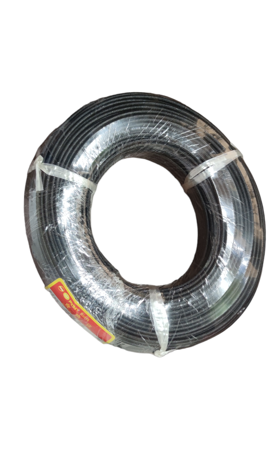 Grippes Silicon Wire 2.5 mm Fiberglass Cable coiled in black with clear plastic wrapping