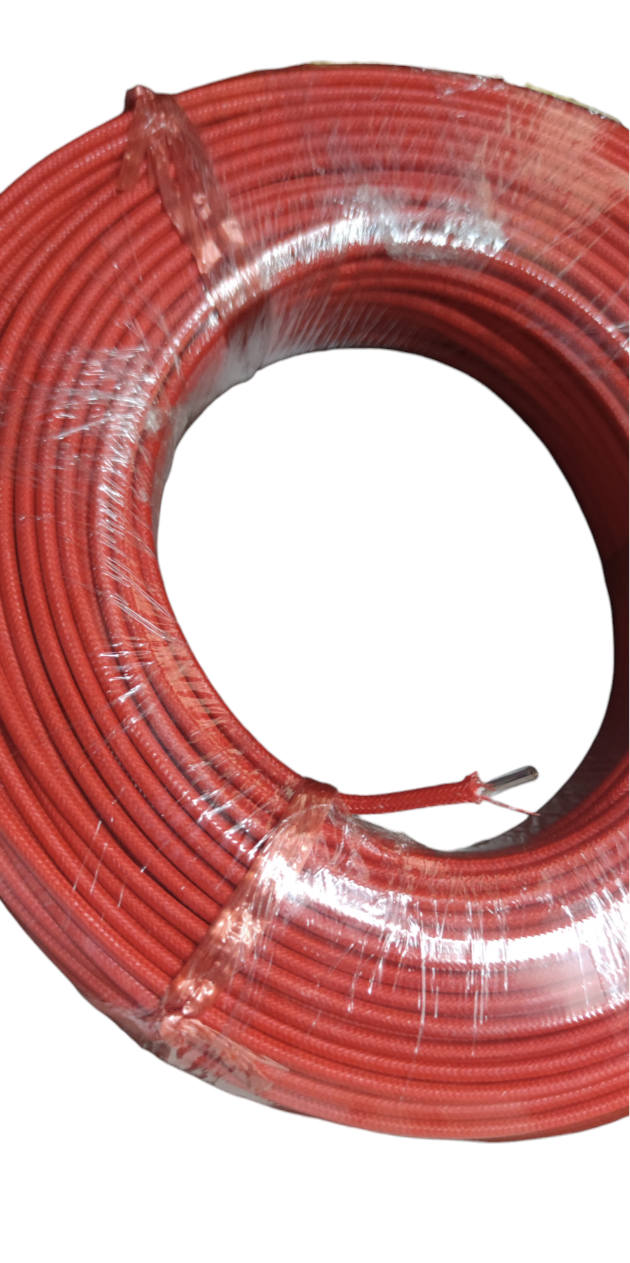 Grippes red coil of Silicon Wire 2.5 mm Fiberglass Cable wrapped in plastic for electrical use