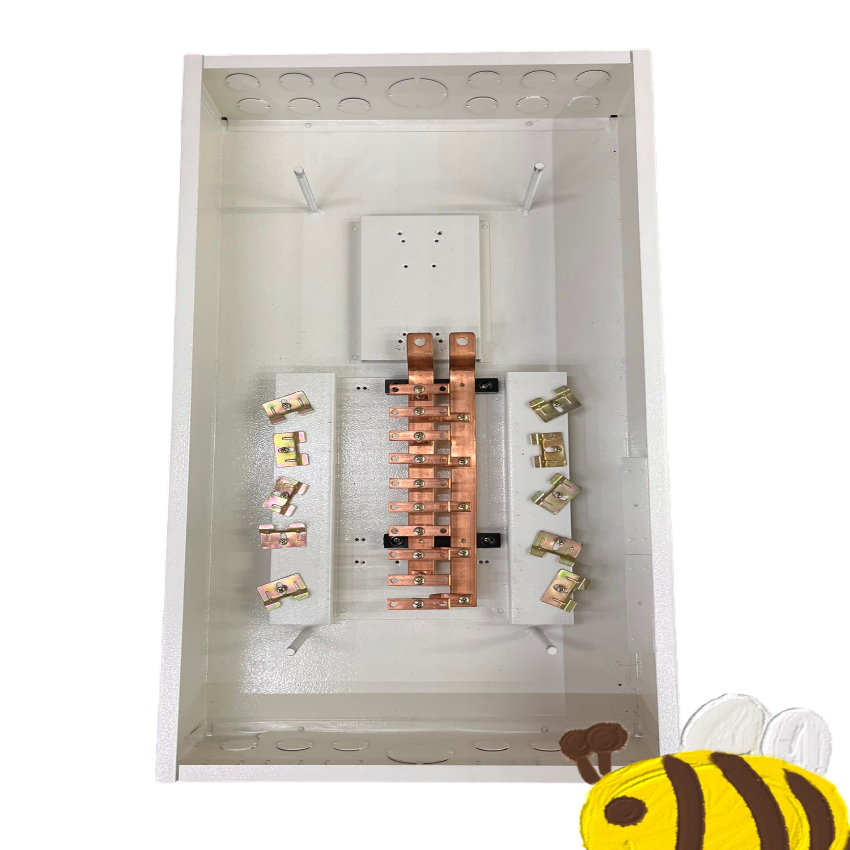 Koten 10 Branches Panel Board with 250A 2P Main metal enclosure showing copper busbars and mounting hardware