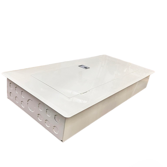Koten white metal distribution box 12 Branches Panel 2P Bolt on with 250A Main showing multiple knockouts and hinged cover