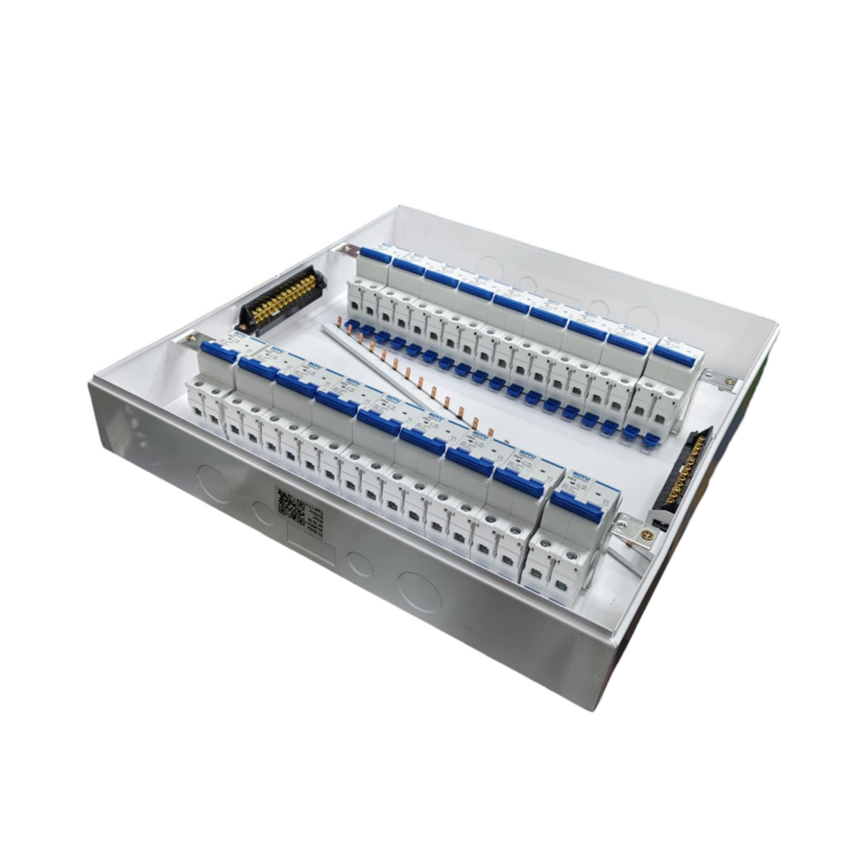 Royu and ZY 50A panel board with 17 branches for MCB. Metal enclosure with two rows of MCBs and busbars
