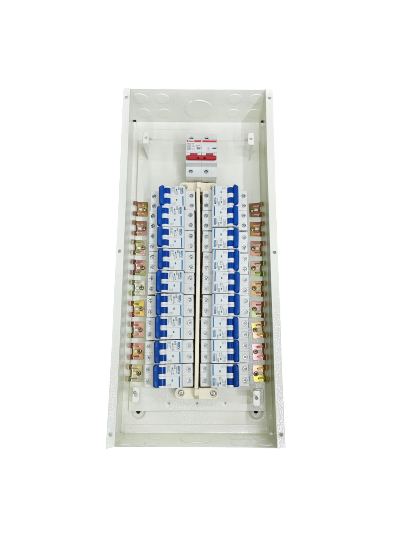 Himel Koten Royu 15 Branches Panel Board with 100A Main 2P white metal enclosure showing 15 MCBs and copper busbars