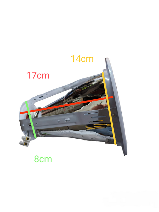 Firefly 6 Inch Downlight Fixture E27 side profile with white trim metal reflector wiring connector and size markings