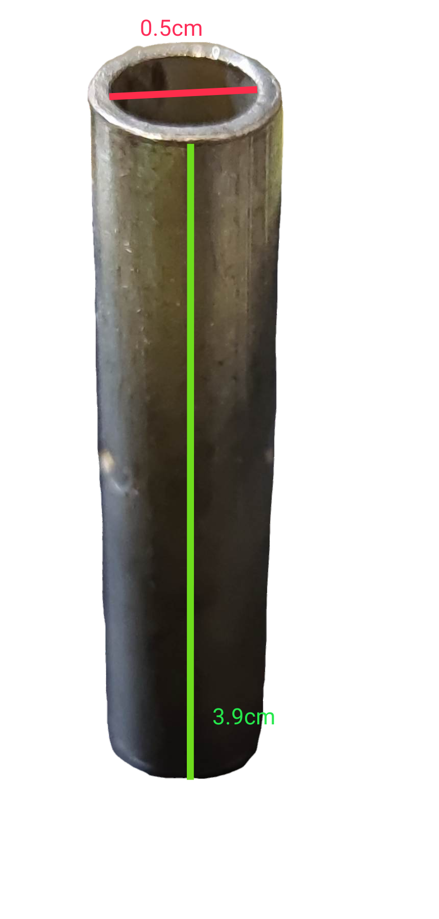 Silver cylindrical metal butt splice connector on black background showing inner bore and length Butt Connector 2mm - 50mm