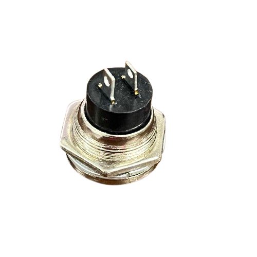 Push Button Switch 1A 220V Yellow with metal casing and two prong connectors for electrical applications
