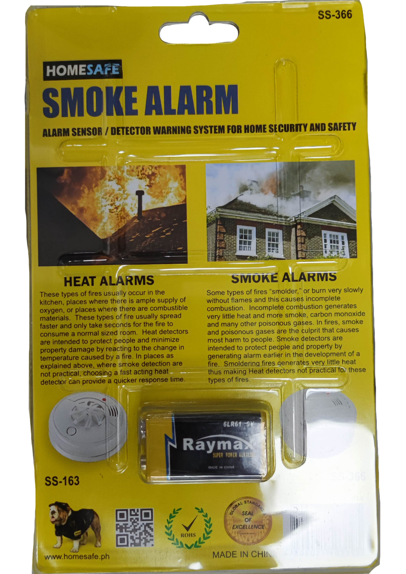 Home Safe Smoke Detector 9V battery included fire alarm sensor and warning system for home safety