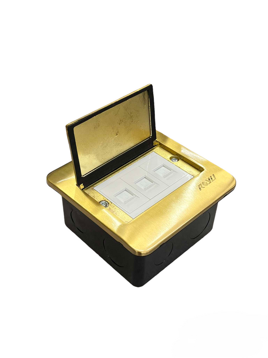 Royu Floor Outlet 3 Gang LAN Outlet with gold cover and black base for network connections