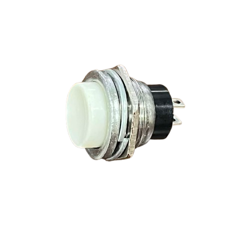 Round Push Button 1A 220V White with a metal casing and simple push design for easy operation
