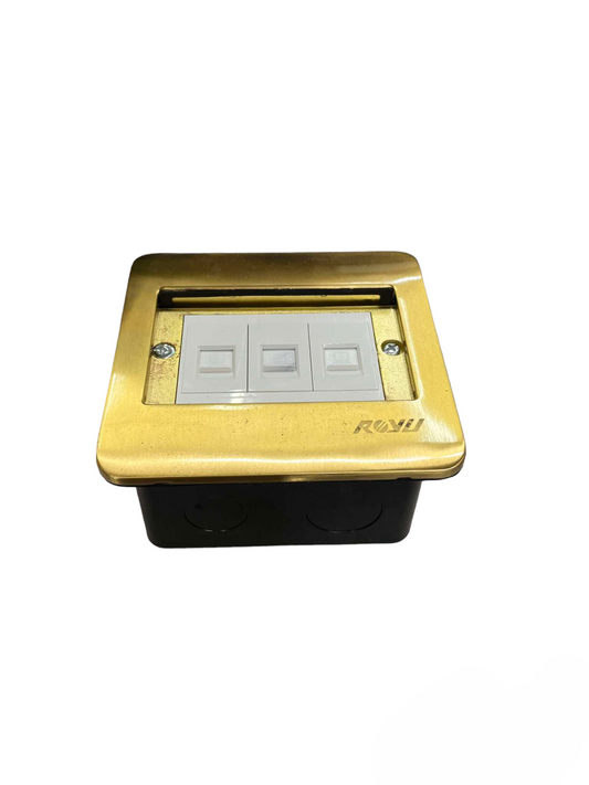 Royu floor outlet TEL and 2 LAN outlet with gold frame and white sockets for power points and switches