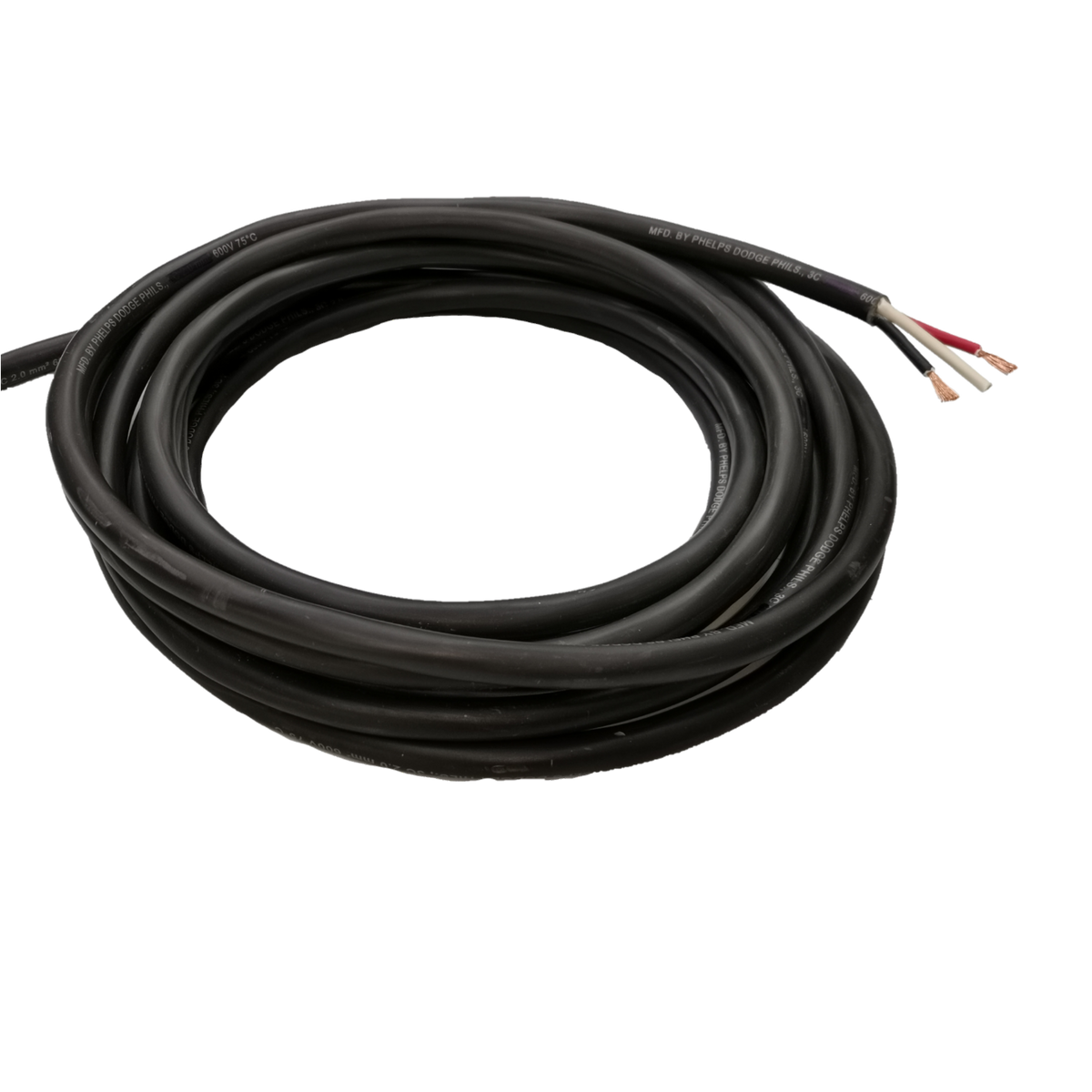 Phelps Dodge 1.25mm 3 core royal cord black electrical wire coil with exposed copper ends