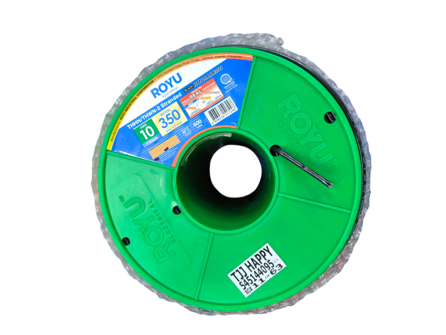 Royu 5.5mm Stranded Wire AWG 10/7 Pre Cut THHN/THWN (80 Meters) Black