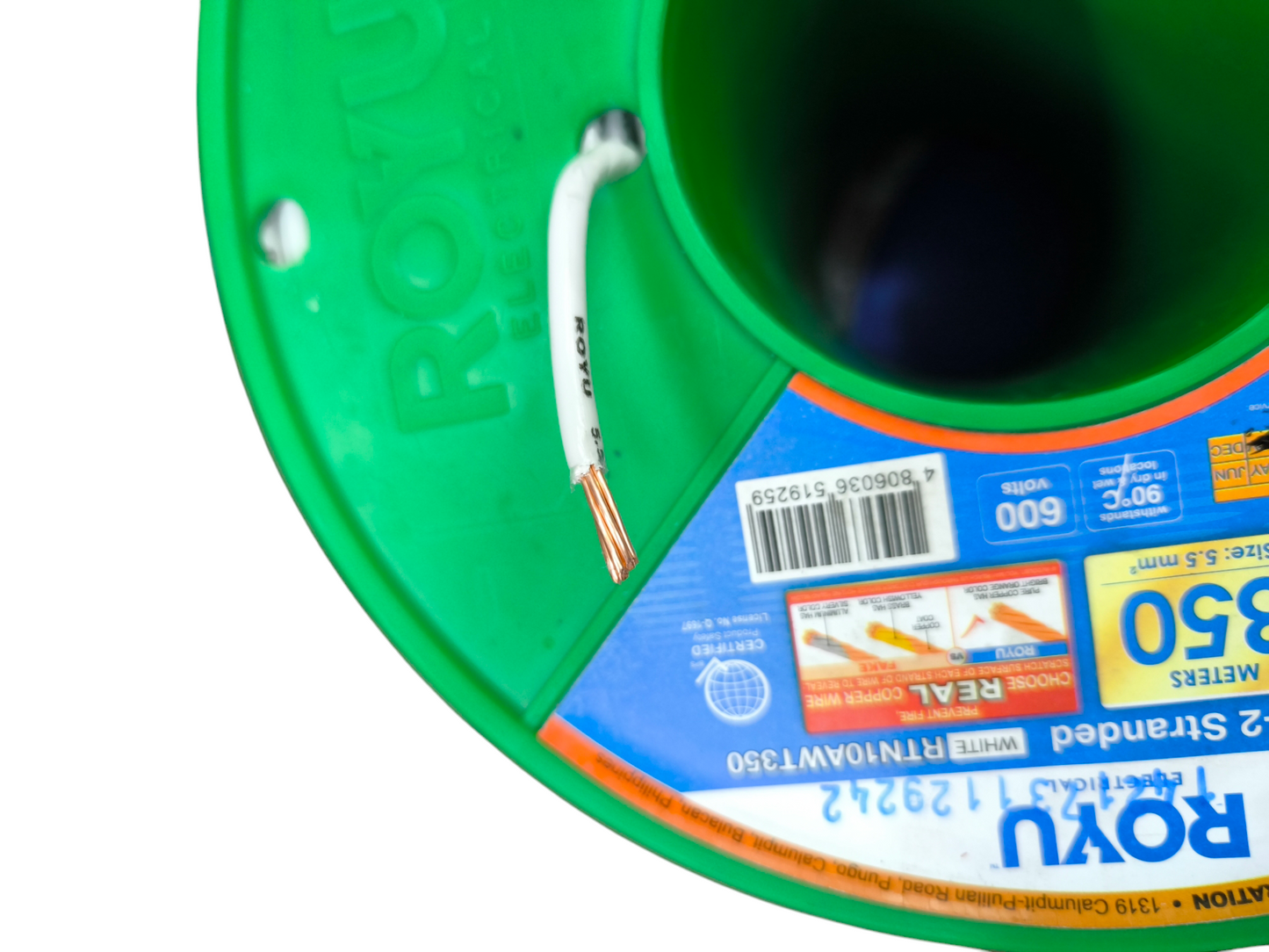 10 AWG THHN wire Philippines on green spool from Electx Electrical Supply with visible copper conductor