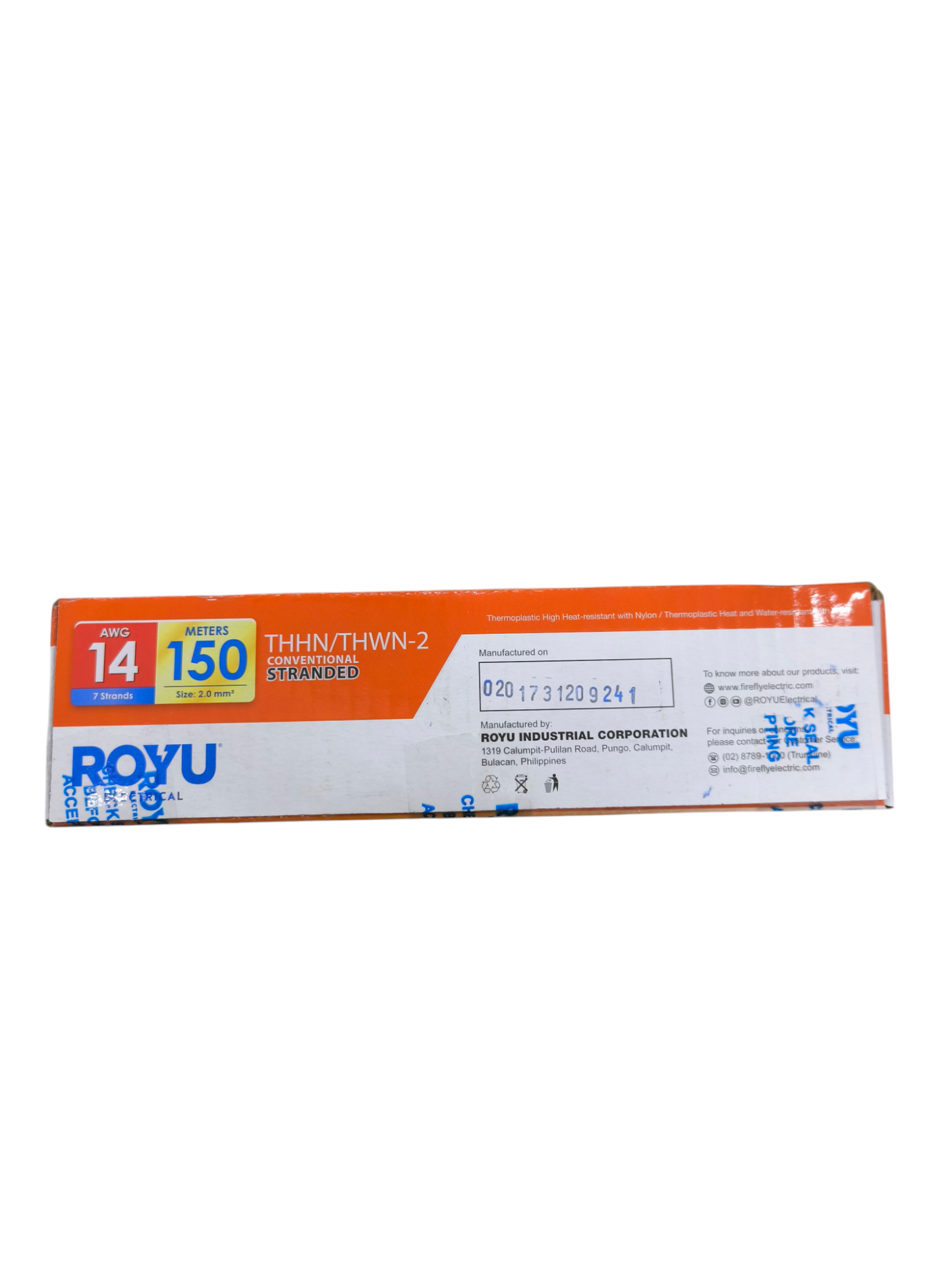 14/7 stranded copper wire 150 meters black Royu in an orange and white box for electrical use