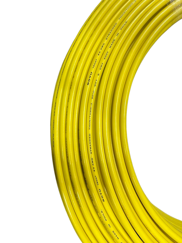 Coiled yellow Royu 14mm THHN AWG 6 electrical wire for wiring and electrical installations