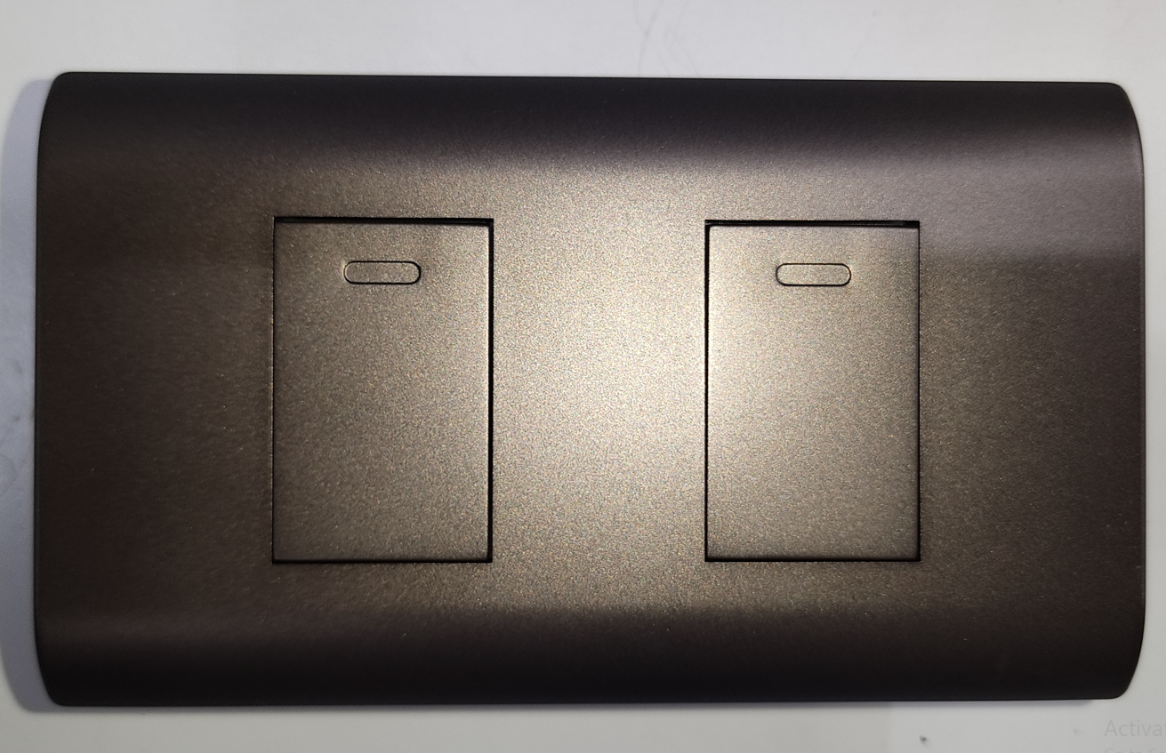 Royu 2 gang 3 way switch in sleek black finish with modern rectangular rocker design