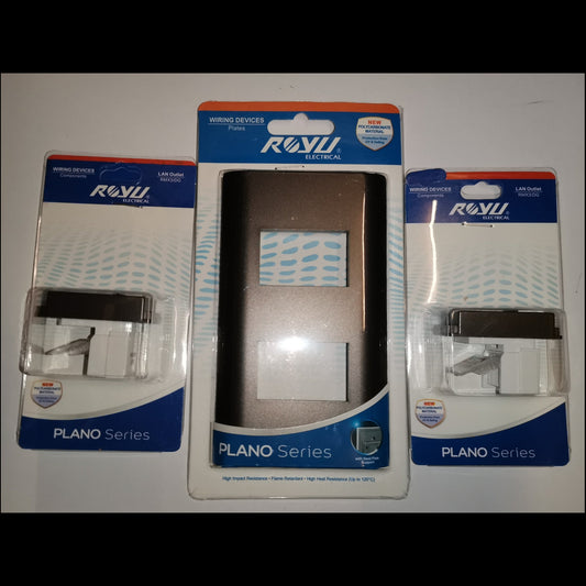 Royu 2 Gang LAN Outlet with Plate and wiring devices from Plano Series in packaging
