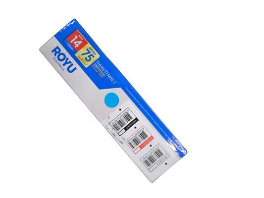 Royu 2.0mm stranded wire 75m Yellow packaged in a blue and white box with product details 1