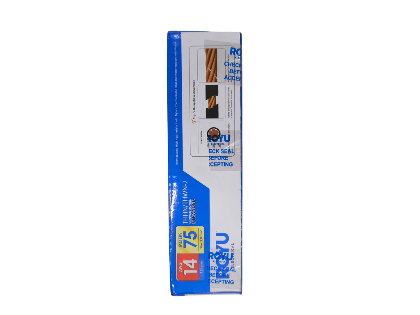 Royu 2.0mm stranded wire 75m Yellow packaging box with product details and instructions