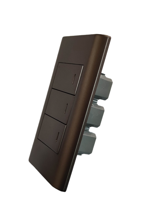 Royu 3 gang 1 way switch in sleek brown finish for controlling three separate circuits