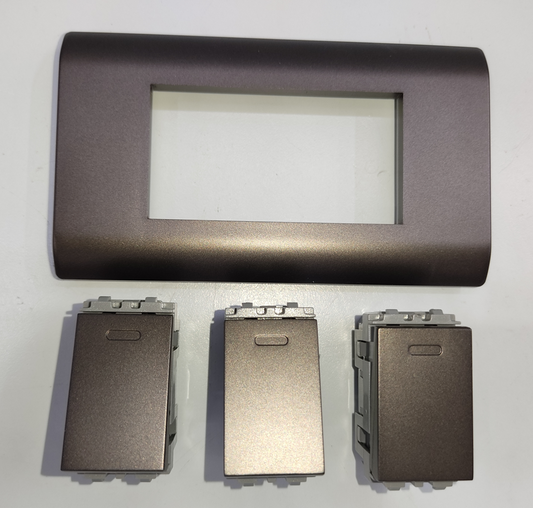 Royu 3 Way Switch with Plate Dark Gray Plano showing three dark gray rocker modules and matching faceplate