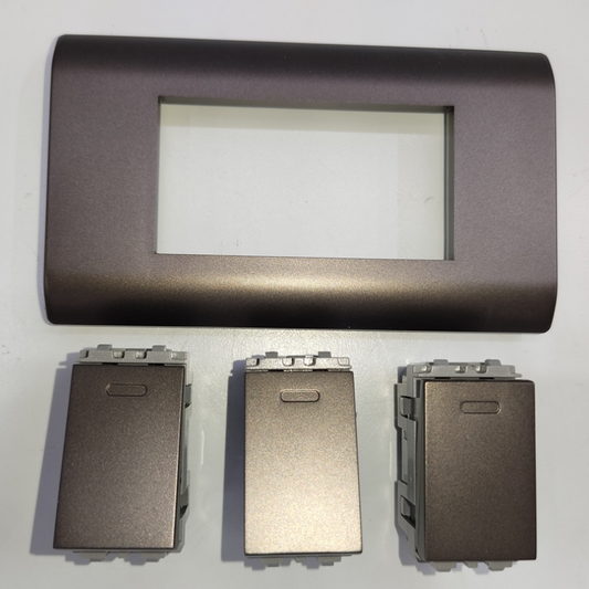 Royu 3 Way Switch with Plate Dark Gray Plano showing three dark gray rocker modules and matching faceplate