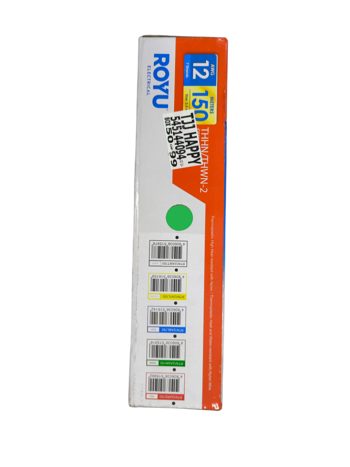 Royu 3.5mm Stranded Wire AWG 12 packaging box with detailed specifications and color codes