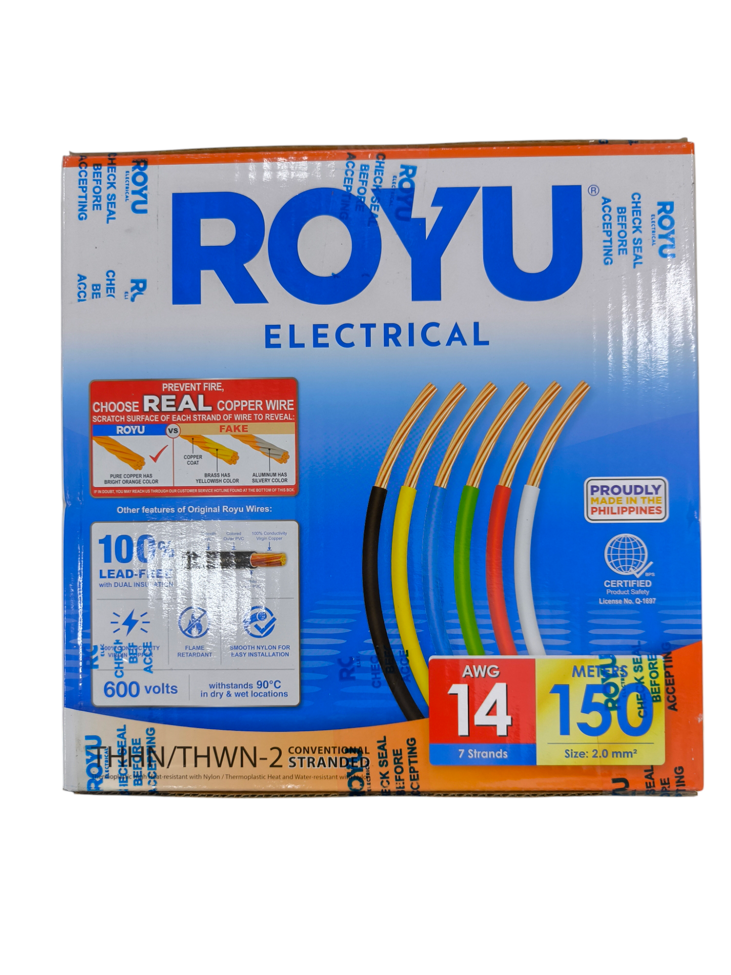 Royu electrical AWG 14 pre cut THHN wire set with colorful insulation and 7 strands per wire