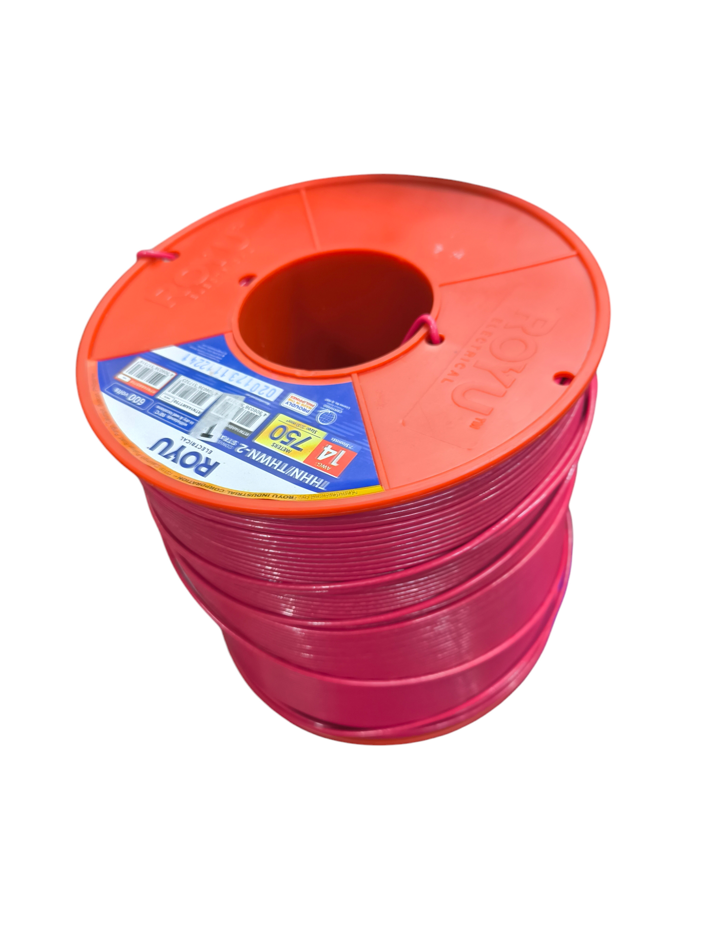 Red spool of Royu AWG 14 pre cut THHN wire for electrical and wiring applications